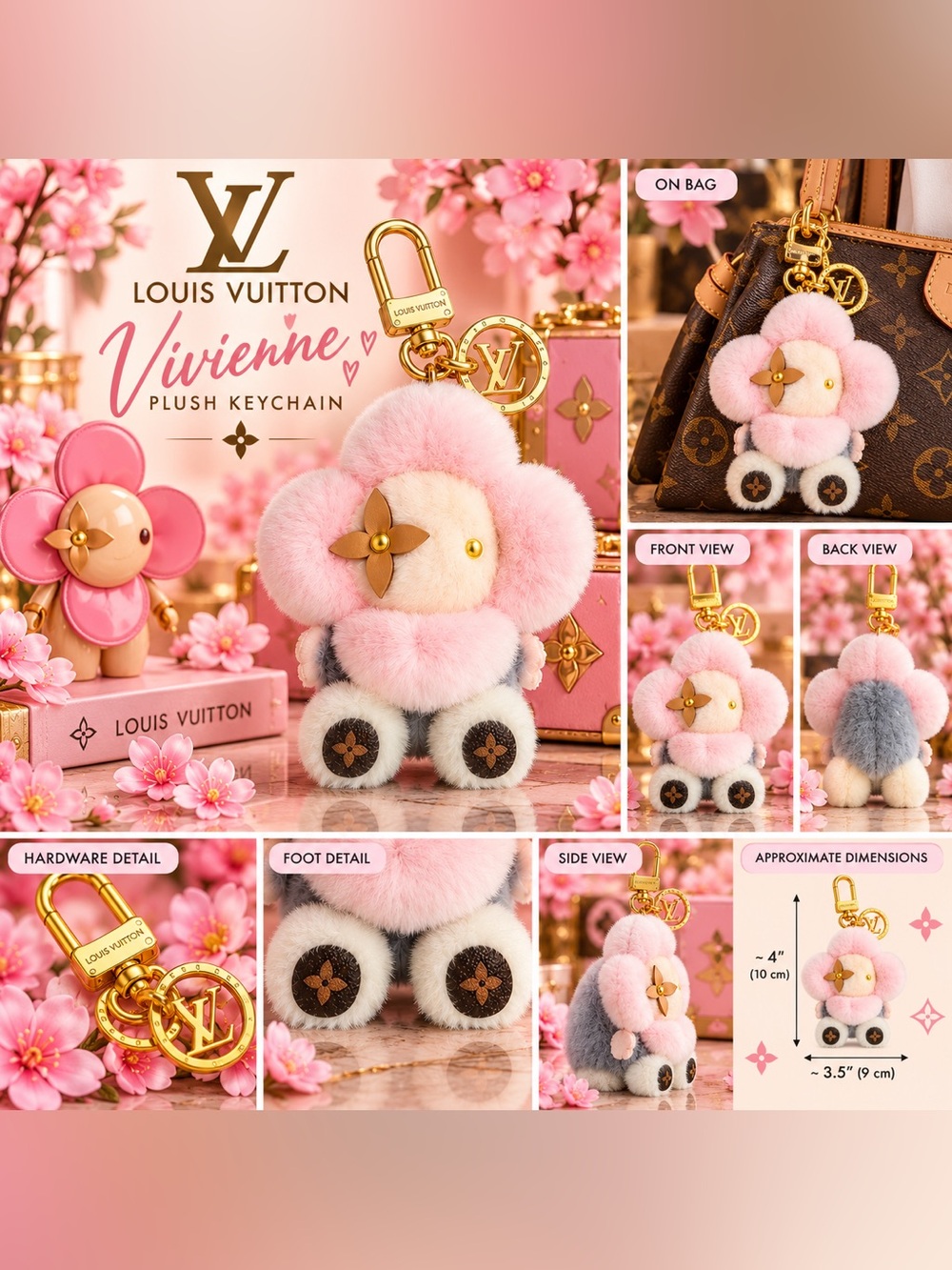 Plush Pink Flower Character Keychain